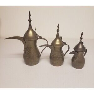 Vintage Brass Dallah Turkish India Coffee Teapot Collection set of 3